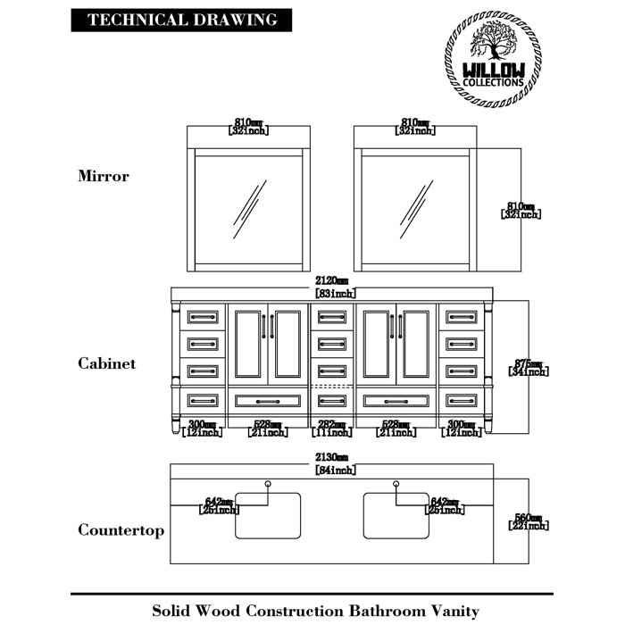 Willow Collections Aberdeen 84'' Freestanding Double Bathroom Vanity